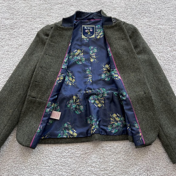 Boden British Tweed By Moon Herringbone Blazer Womens UK 10/ US 6 Green Wool - Picture 6 of 15
